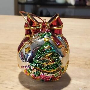 Vintage Hand Blown Heavy Glass Hand Painted Christmas Ornament